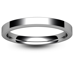 Flat Court Chamfered Edge -  2mm (CEI2-w) White Gold Wedding Ring